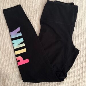 PINK Victoria's Secret Black Leggings with Rainbow Logo